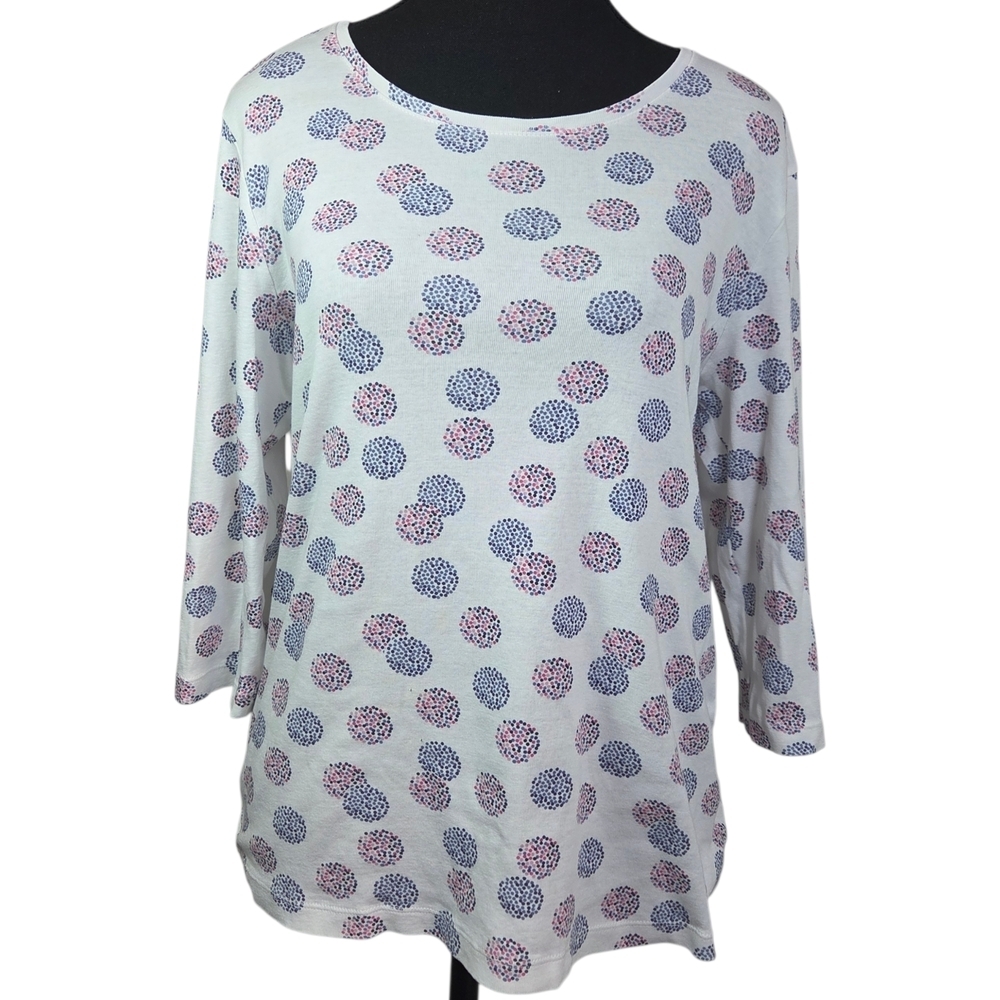 ⭐️Olsen White, Pink and Blue Patterned 3/4 Sleeve Top Size Med
